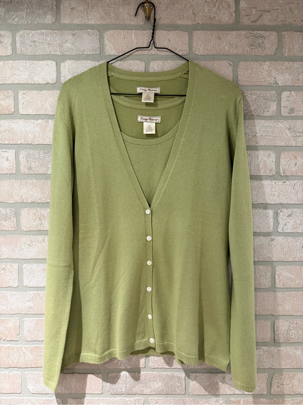 Tommy Bahama Silk Cashmere Blend Green V-Neck Cardigan with Matching Shell Set